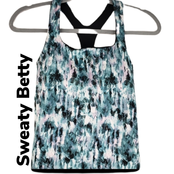 Sweaty Betty Razor Back Green Black & Pink Pull Over Work Out Top Sz XXS. - Picture 1 of 8